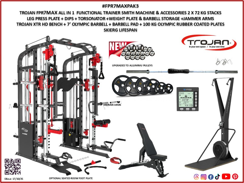 Smith Machine Functional Trainer FPR7MAX + 2 X 72 Kg Weight Stacks + Leg Press Attachment PAK3